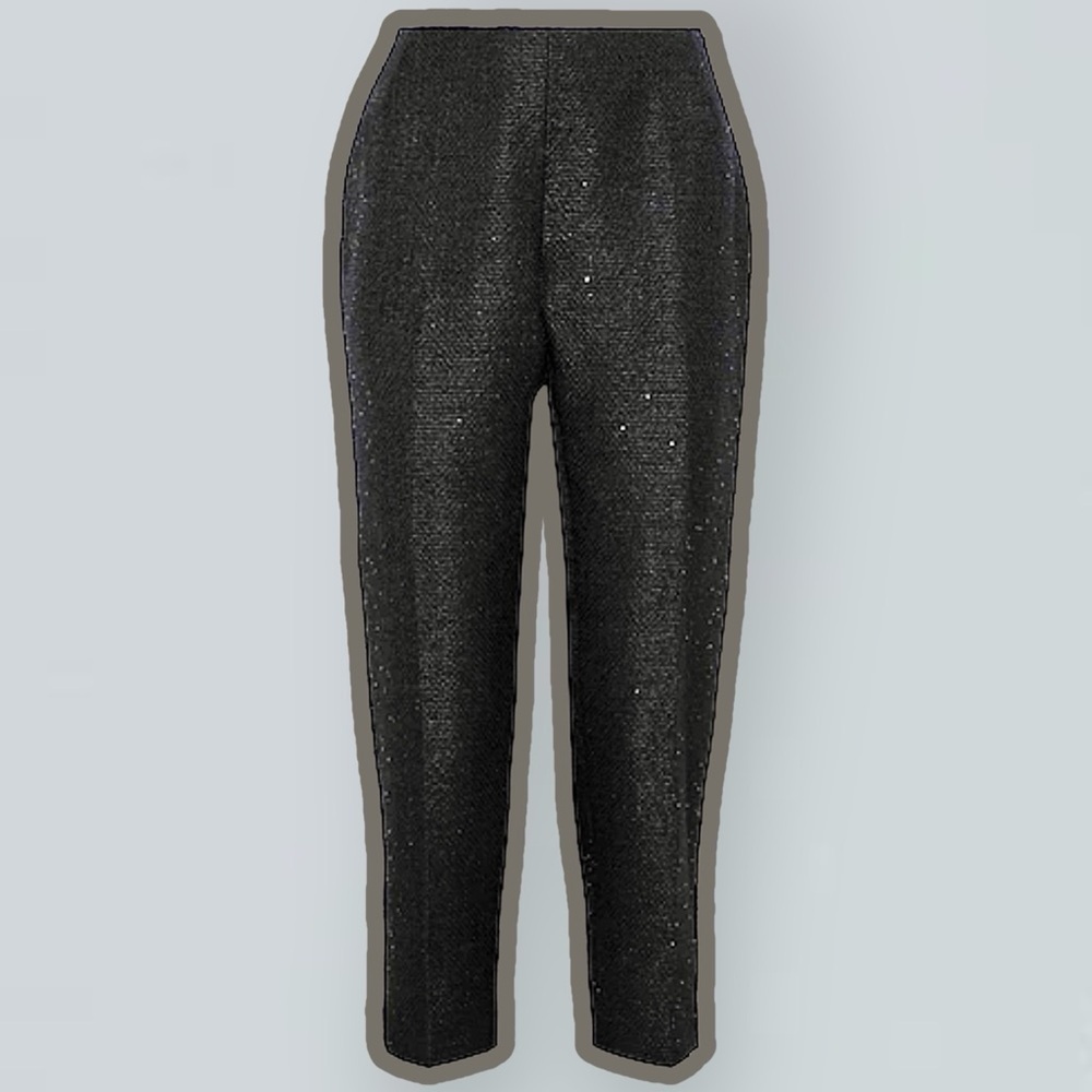NWT Lela Rose Black Textured Crepe Sequin Embellished Pleat Front Crop Pants 2